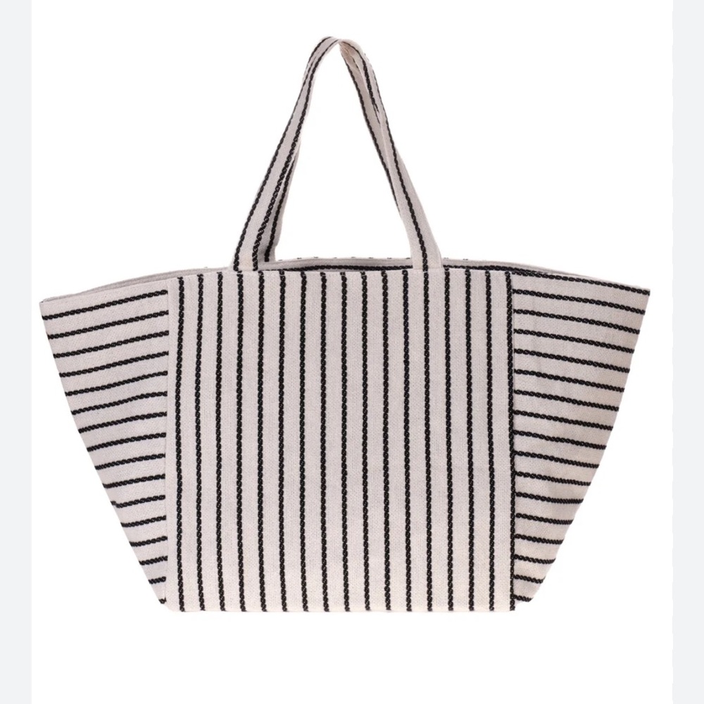 Striped Black and White Tote Bag by Bloc Bags. Lining and inside zipper pocket.